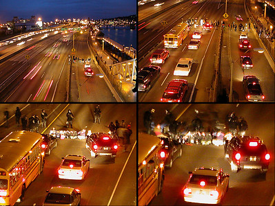 Appendix

This photo was added at the request of Andy who was one of the individuals taking part in the protest that took place on i-5 the night following our invasion of Iraq. That action was called  "When the bombs drop, Portland stops." Traffic was temporarily stopped on all the freeways that slice through downtown Portland. Burnside, the city's major blvd. was closed the entire night.