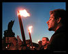 rivertext > On 9-11 the bridge was taken back from the tourists for a torch lit memorial & protest against the basing of any U.S. bombers in the Czech Republic.