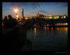 rivertext > My first view of St. Charles bridge with Prague Castle and St. Vitus Cathedral atop the distant hill.